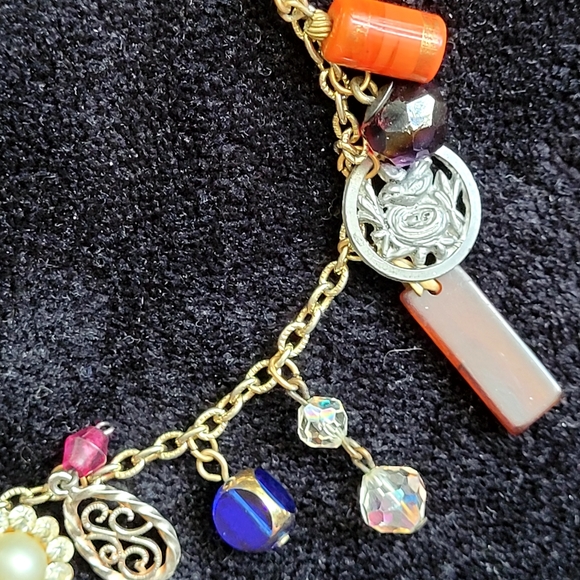 Gold Charm Necklace with mixed drop charms - Picture 3 of 4